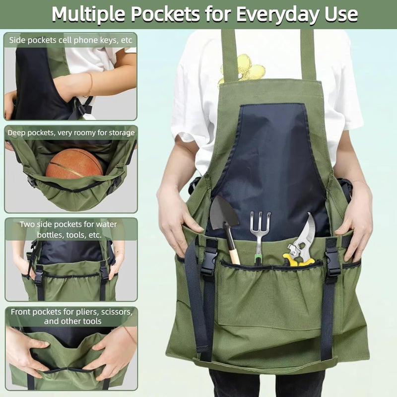 Silanit Garden Apron with Green Gloves-Adjustable Waist, Water-Repellent Gardening Apron with Pockets for Gardening and Kitchen Tasks - Image 2